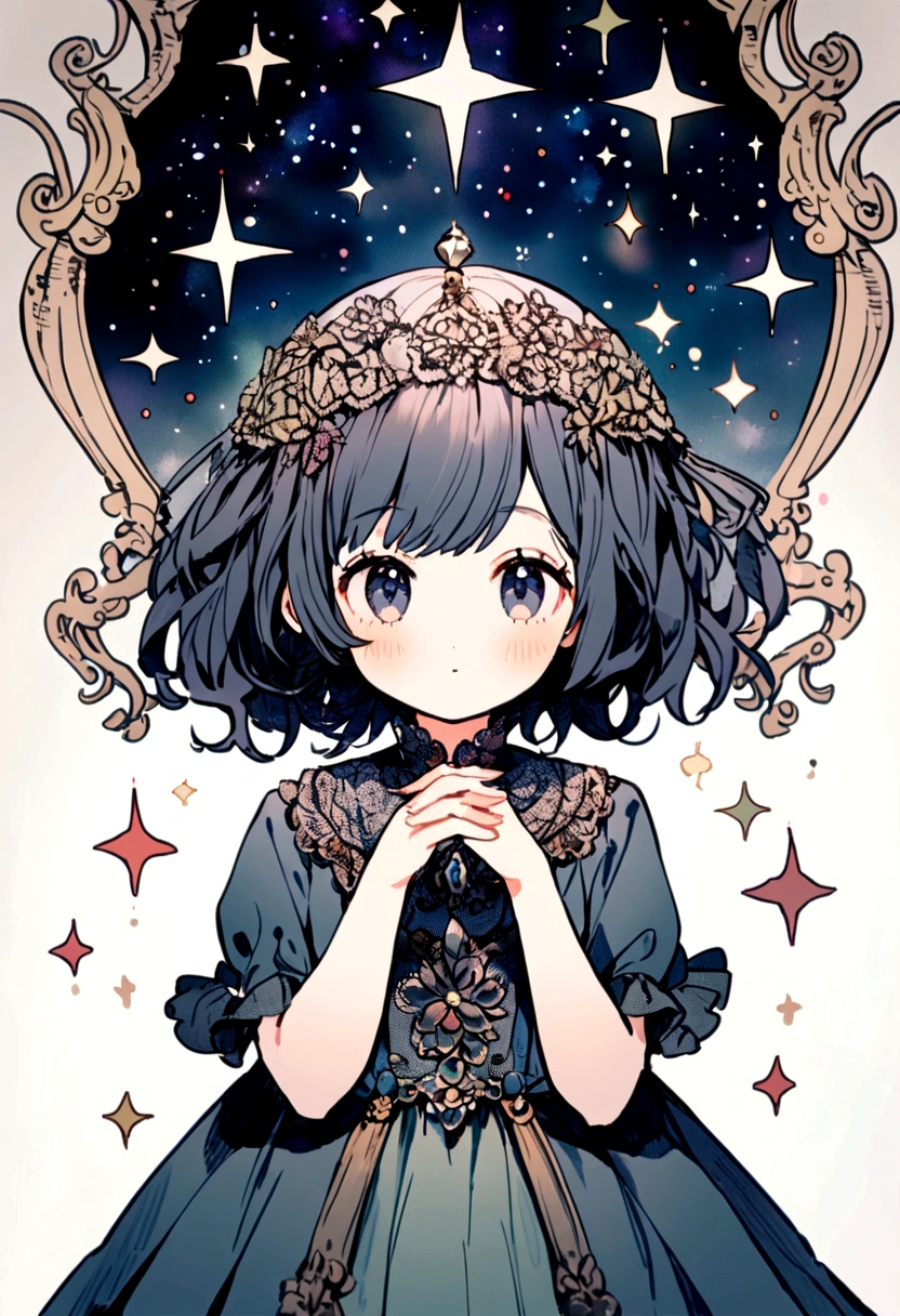 A cute girl making a wish to the starry sky