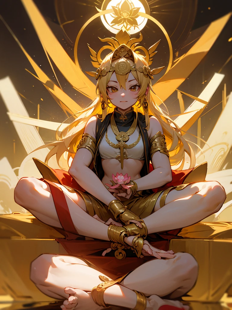 Golden halo cross-legged bodhisattva cute six-armed lotus