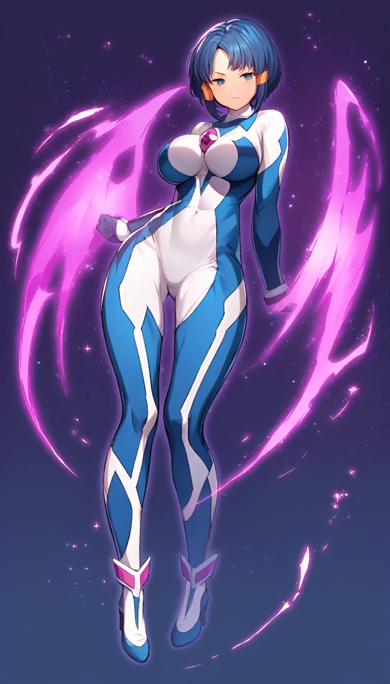 best quality,ultra detailed,solo,score_9, score_8_up, score_7_up, score_6_up, score_5_up, score_4_up, source_anime, 1girl, clara, blue hair, hair tubes, grey eyes, bodysuit,big breasts, standing sexy pose, (behind view,portrait),full body,heavenly ass, heavenly breasts, big ass, no shoes, wearing white heels, upset, face, long legs, tight bodysuit, tight sleeves, white bodysuit, half-closed eyes, backside, charging dark power, charging dark energy, dark energy, using dark power, using energy, using dark energy, charging dark energy, dark aura, backside