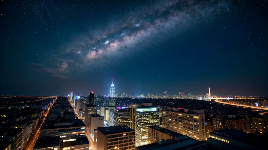 Wonderful landscape、Highest quality、Cityscape、Including sky、Starry Sky、night、Big Moon、Moonlit cityscape、building、There are no people, Makoto Shinkai's art style, 8