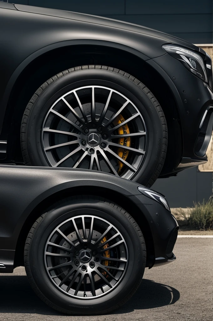 Mercedes J Class, black, captured on Sony camera1.4 With quality 8k, with extreme realism, as if it were real on the ground, with shiny wheel rims, the Mercedes logo from the front, realistic 3D images.