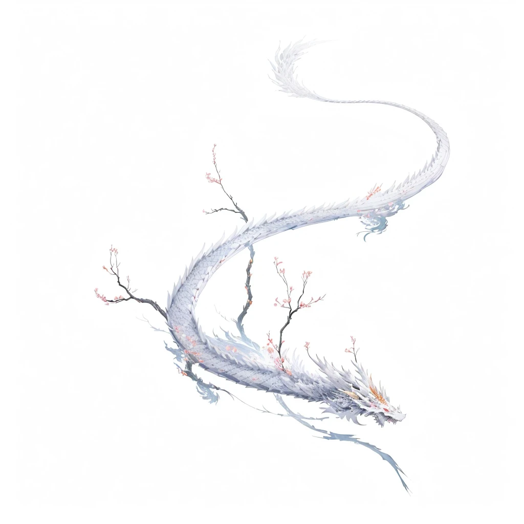there is a white dragon in black background, inspired by Sōami, inspired by Nōami, mizutsune, inspired by Ryōhei Koiso, by Kanō Tan'yū, chinese dragon concept art, by Sōami, by Li Zai, chinese watercolor style, kitsune three - tailed fox