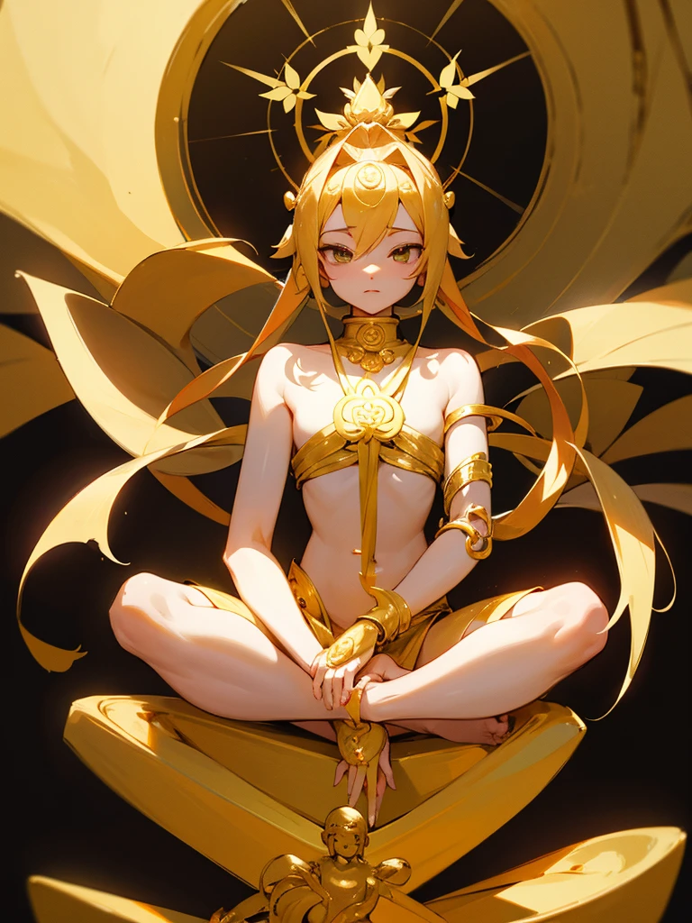 Golden halo cross-legged bodhisattva cute six-armed lotus