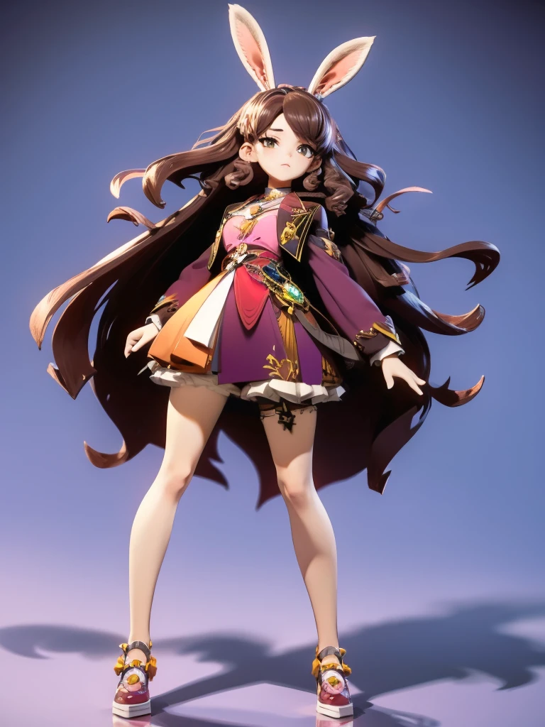 hair divided on half, Seizo Watase style, Simple Line Initialism，Abstract art, 3d character, colorful hearts ,(((The most beautiful girl of all time))),  (full body 1.2), only girl, very long hair, sea background, 17 year old, full body, (((8k))), (((3d)), dark brown hair, mane of white rabbit ears, action pose