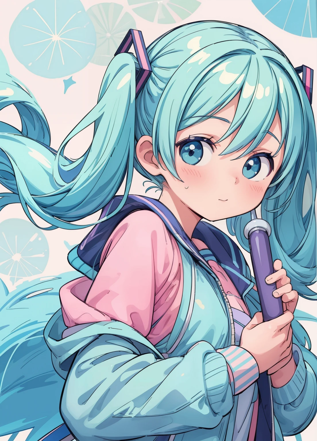 (masterpiece、Highest quality、Highest quality、Official Art、Beautiful and beautiful:1.2)、(One girl:1.3)Hatsune Miku、Twin tails,Beautiful breasts,Anime girl with blue hair and colorful jacket surrounded by many things, Detailed anime artワーク, Trending Anime Artワーク, anime art wallpaper 4k, anime art wallpaper 4k, Beautiful anime art, clean Detailed anime art, Detailed anime art, Anime Graphic Illustration, Detailed digital anime art, Anime Art Wallpapers 8K, Trending Anime Art, Anime illustration, Anime Style 4k
