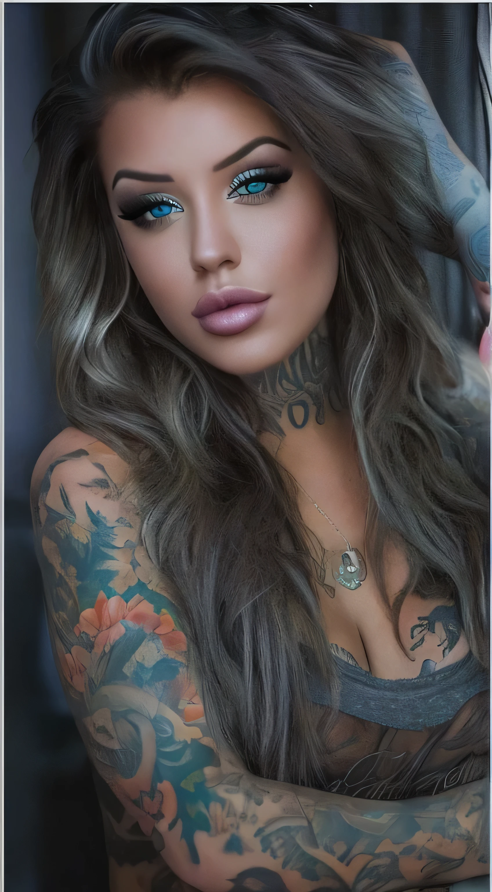 Laurence bedard, beautiful face, perfect face, deliberate, masterpiece, best quality, highest quality, cinematic lighting, very beautiful, ultra realistic, tattoos, tattooed, beautiful,