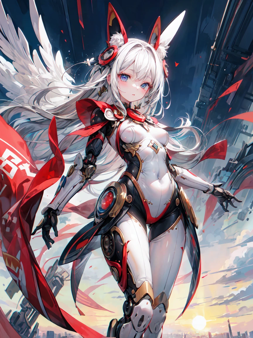 (masterpiece, Highest quality, Highest quality, beautifully、beautiful:1.2), (One beautiful woman:1.3), original, High resolution, small, Very detailed, Detailed Background, Cinema Lighting, shape, , Active Pause, (Japan Themes:1), Divinity, Light, hair ornaments, Warrior, Warrior armor, whole body, Android Seam, ((Amaterasu Oomikami,Supreme God,Sun God,Blasphemy)),Shingard, break,Holy Lord, (1 Beauty),(25 year old beauty), alone, Perfect Face, 最も美しくセクシーなメカWarriorの女の子, Very detailedな未来的なメカバトルアーマーを着用, Super Future Metropolis, Absurd, High resolution, Super detailed, Bodysuits, Cyborg Girl,Hyper Gigantic Mechanical Arm,Dynamic pose, Nice hands, Perfect hands, Incredibly cinematic,