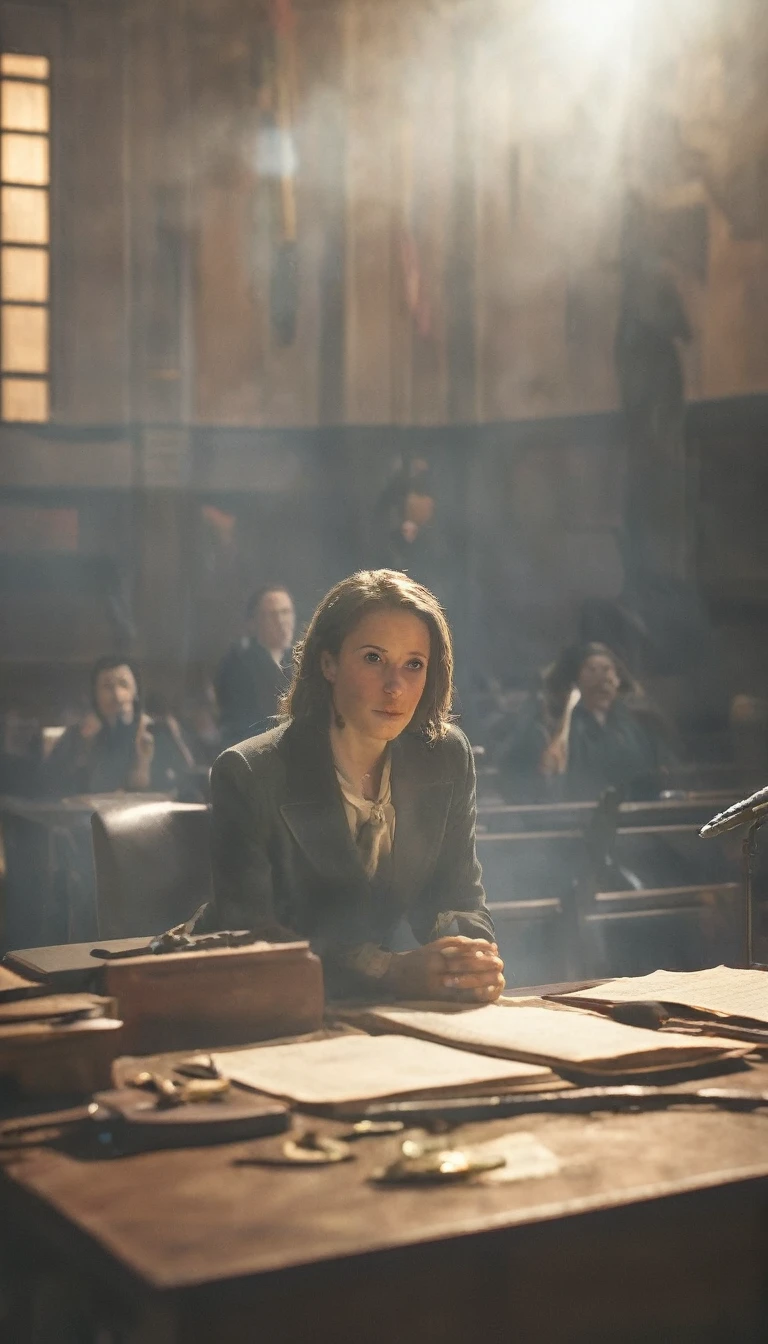 A courtroom scene where Civil Rights activists are defending their cause, background dark gold sun, hyper realistic, ultra detailed hyper realistic, photorealistic, Studio Lighting, reflections, dynamic pose, Cinematic, Color Grading, Photography, Shot on 50mm lens, Ultra-Wide Angle, Depth of Field, hyper-detailed, beautifully color, 8k