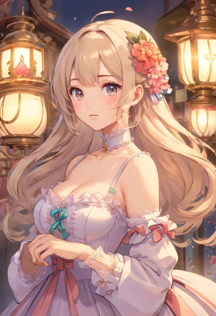 (Masterpiece), (best quality), illustration of Victorian Girl、kawaii girl、aniime、 1. **lo fashion**: Victorian fashion is characterized by dressy and elegant design。Ruffles and laces、corsets、Try incorporating elements such as long dresses。 2. **hairstyle on**: Women's hairstyles in the Victorian era are often complex and delicate。Upstyling and curling、It is also a good idea to add ribbons and floral ornaments to the hair.。 3. **Features**: girl features with soft features、Beautiful、kawaii、intelligent Beatty, Beautiful 5. **accessorized**: Accessories played an important role in the Victorian era。Hats、gloves、umbrellas, etc.、By drawing accessories with attention to detail、You can give your character personality。 Nice dress、florals、Luxurious costumes、PastelColors, (shining brightly), ((dazzling)), (floating a lot of flower petals, ((2d)), ((paper art))、(((glamorous)))、Plump、(((Chubby Mature Woman)))、(((Huge breasts)))、sexy woman、(Voluptuous:1.2)