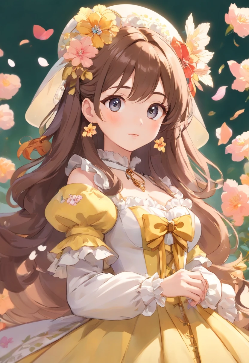 (Masterpiece), (best quality), illustration of Victorian Girl、kawaii girl、aniime、 1. **lo fashion**: Victorian fashion is characterized by dressy and elegant design。Ruffles and laces、corsets、Try incorporating elements such as long dresses。 2. **hairstyle on**: Women's hairstyles in the Victorian era are often complex and delicate。Upstyling and curling、It is also a good idea to add ribbons and floral ornaments to the hair.。 3. **Features**: girl features with soft features、Beautiful、kawaii、intelligent Beatty, Beautiful 5. **accessorized**: Accessories played an important role in the Victorian era。Hats、gloves、umbrellas, etc.、By drawing accessories with attention to detail、You can give your character personality。 Nice dress、florals、Luxurious costumes、PastelColors, (shining brightly), ((dazzling)), (floating a lot of flower petals, ((2d)), ((paper art))、(((glamorous)))、Plump、(((Chubby Mature Woman)))、(((Huge breasts)))、sexy woman、(Voluptuous:1.2)