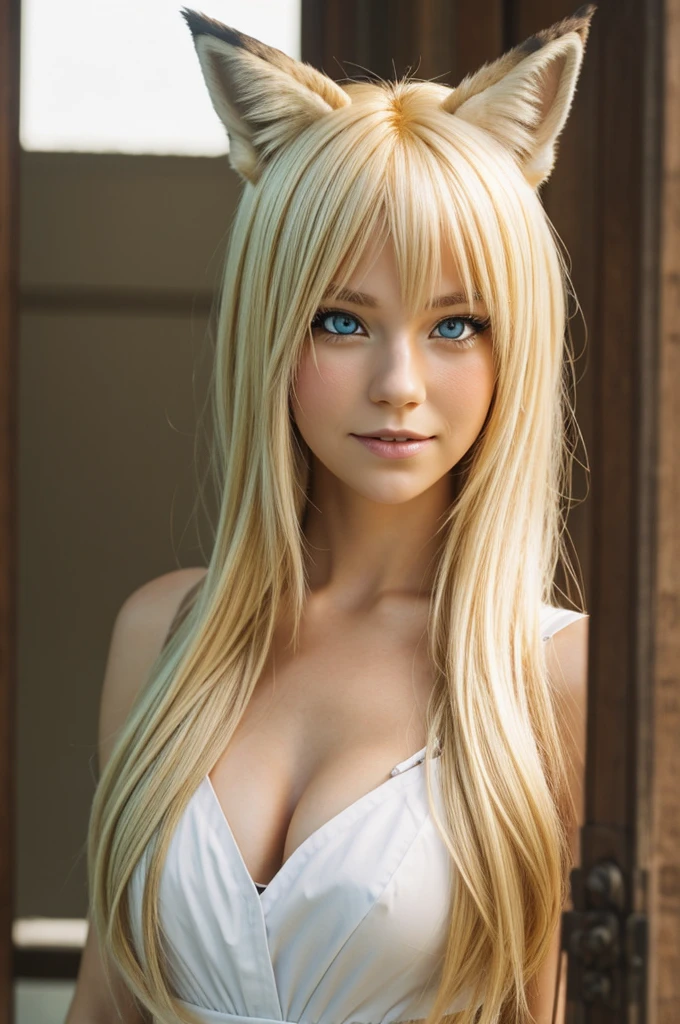 Mha. My oc is a female half fox with fox ears and sharp hook teeth and a tail. Blonde har and blue eyes. Her eyes are soft. And she doesn't smile often.