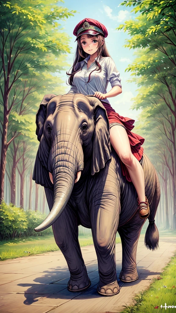 Cute girl riding a big elephant