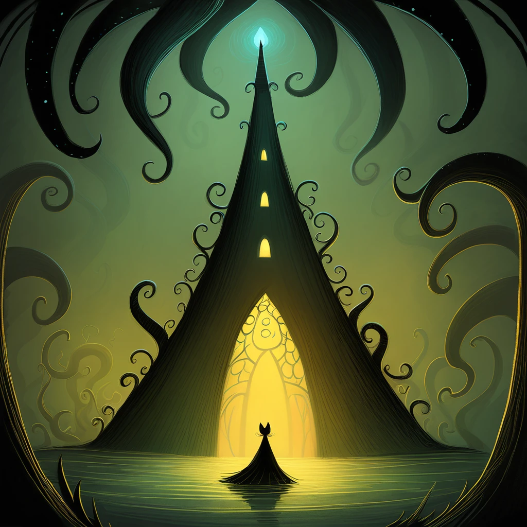 magical tower covered in large tentacles in Andy Kehoe art style