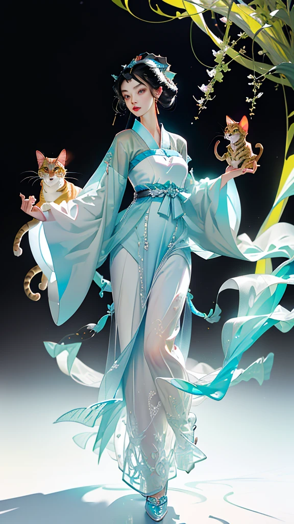 SeaArt-Bot Txt2Img Standard 11:33:33
((Masterpiece)),(Best Quality), (Cinematic),(Extremely detailed CG Unity 8k wallpaper),1girl, fit,Delicious company,revealing clothes, intricate outfit,fit, small breasts,very long black hair,big cat eyes,one Stunning hanfu shapeshifter cat girl(bakenekon, nekomata)with a beautifully designed fine and perfectly fitting hanfu clothing with georgeous patterns and also transparent flowing fabric. she is dancing in front of plain graphic japanese background. her hands are very graceful presenting a fan. cat ear, vampy fang,cateyes, white devon rex cat, eine Ganzkörperaufnahme, die Tradition und Moderne verbindet