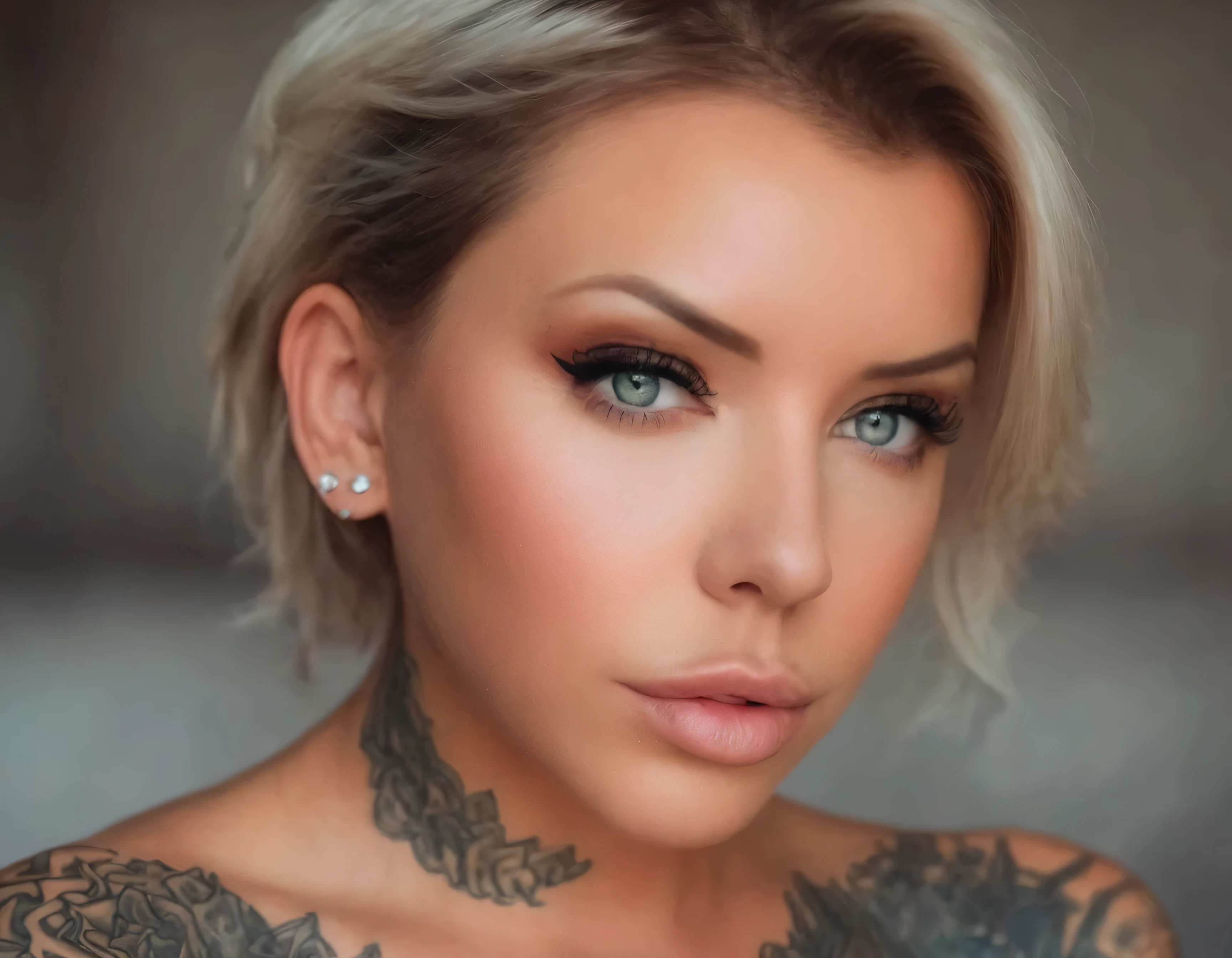Laurence bedard, beautiful face, perfect face, deliberate, masterpiece, best quality, highest quality, cinematic lighting, very beautiful, ultra realistic, tattoos, tattooed, beautiful