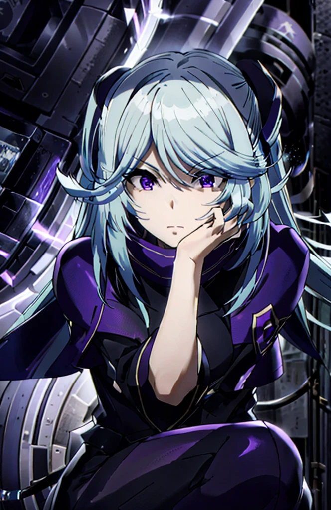 blue hair,purple eyes,disqusted