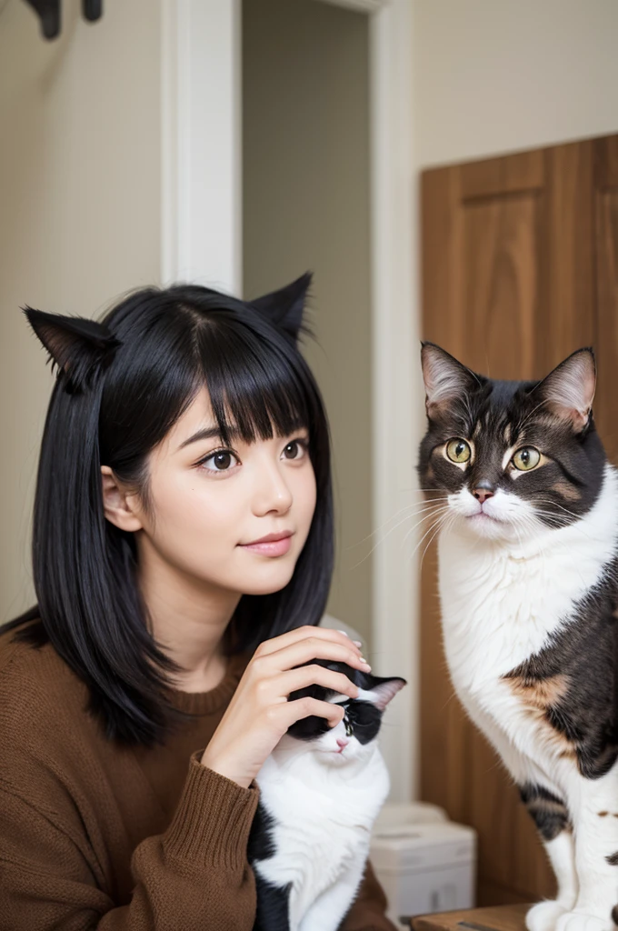 woman Cat lover Shortcuts Black Hair