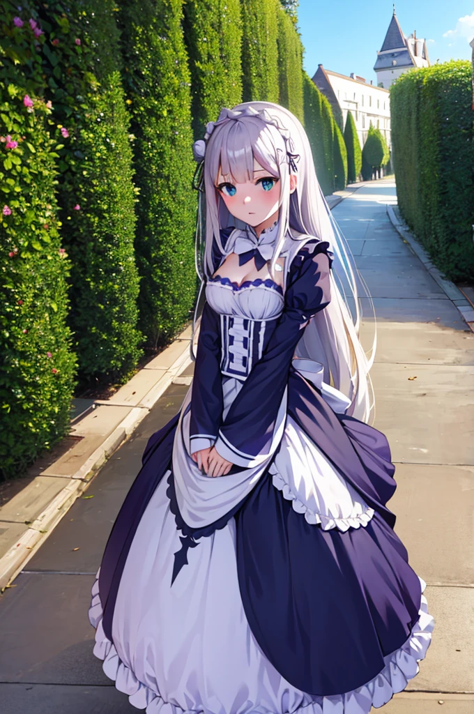 emilia,re:zero,aqua eyes, roswaal mansion maid uniform,,