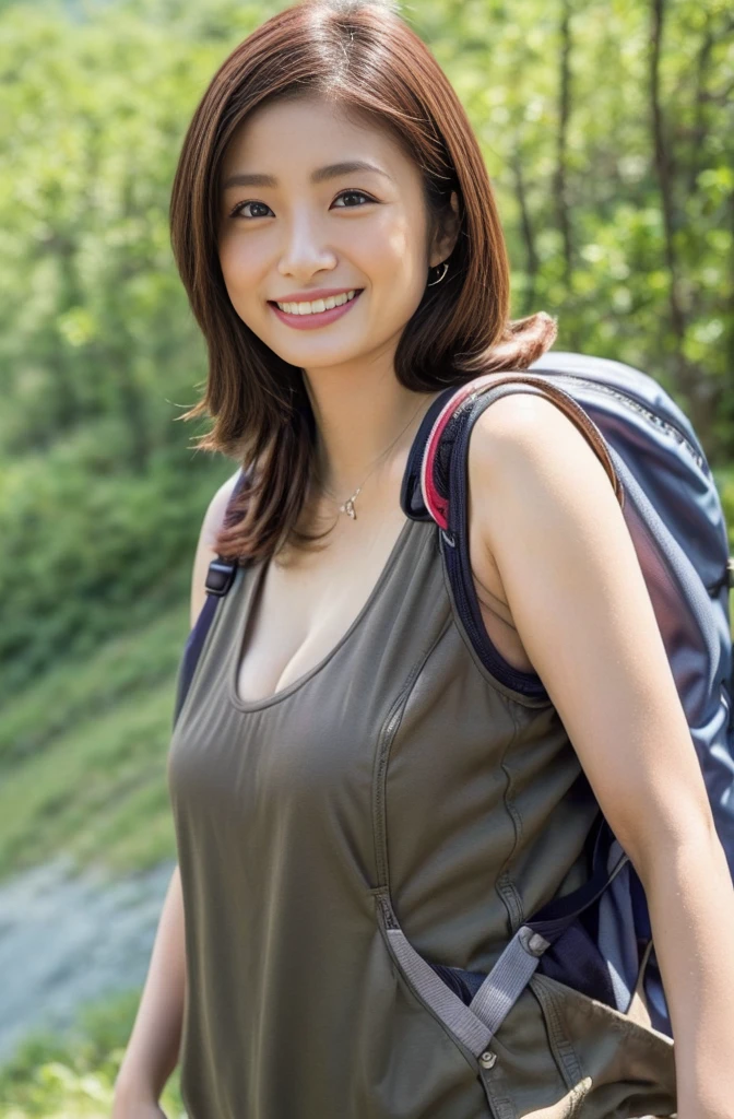 (uetoaya),(8K, RAW Photos, Highest quality, masterpiece, Very detailed, beautiful:1.2),(Realistic, photo-Realistic:1.5), Sharp focus, Sigma 85mm F/1.4., Written boundary depth, Blur the background, Bokeh, Cinematic, Soft Light,
Very cute Japanese actress 122 years ago, Fine white skin, Detailed face, beautiful茶色の目, Mischievous Smile, Looking at the audience, Small breasts, short and straight black hair, ((Completely naked)), Mountain boots, (Side bust:1.2),(Cleavage:1.2),(Underbust:1.1), (Backpack for Mountain climbing:1.3), Sweaty skin, (hiking:1.4), Mountain, sunny