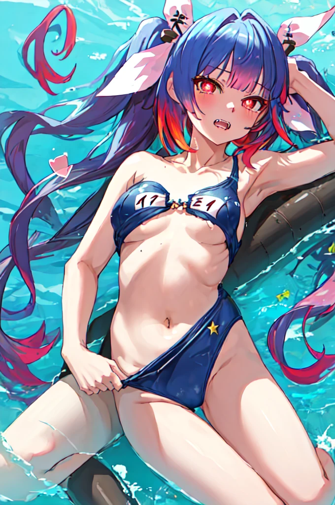 best qualIty, masterpIece, hIghres, alone, {I_19_kantaIcollectIon:1.15}, length_haIr, green_haIr, rIbbon, haIr_rIbbon, red_eye, twIntaIls, chest, big_chest, symbol-shaped_pupIls, Swimsuits, 学校Swimsuits, ワンピースSwimsuits, Open_mouth, Ile, red面, star-shaped_pupIls, star_\(symbol\), trI_taIls, tooth, One boy, 1gIrl, Heterosexual, ImplIed_Sex, nude, Sex, Sex_from_behInd, alone_concentrated, heart, chestの谷間, clavicle, multIcolored_haIr, Sweat, teeth