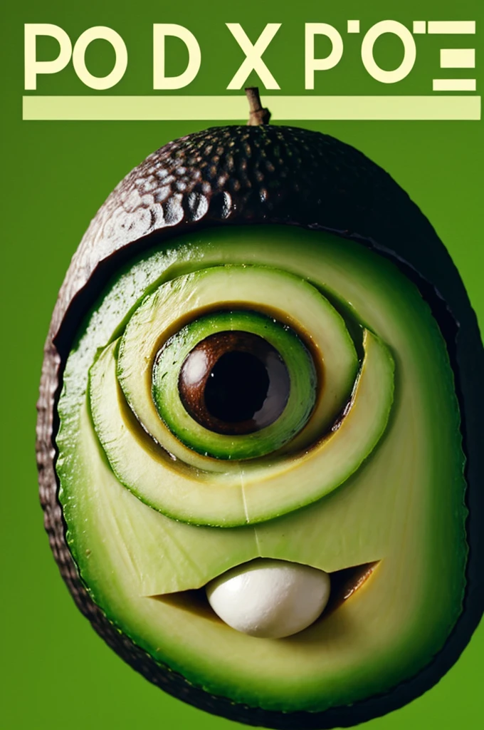 3D avocado with big lips and eyes and a text where it says "potaxie"
