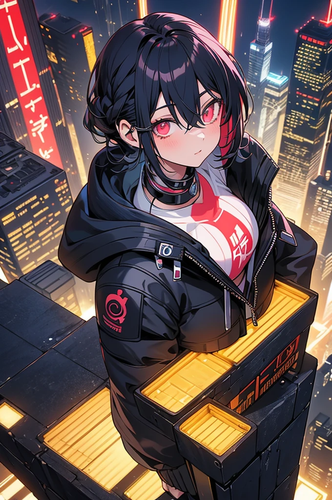 Highest quality, masterpiece, Ultra-high resolution,A man and a woman standing on top of a building overlooking the city at night，Neon Town, cyber punk vibe, cyber punk art style, cyber punk vibes, digital cyber punk - anime art, cyber punk themed art, cyber punk anime art, digital cyber punk anime art, in cyber punk style, cyber punk artstyle, has cyber punk style, anime cyber punk art, in cyber punk city, cyber punk art, cyber punk))), cyber punk style, style of cyber punk