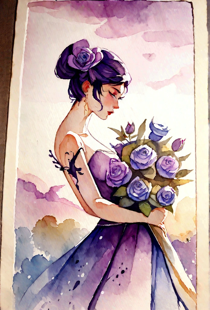 a purple rose painting with splattered background and spray paint effect, by Eugeniusz Zak, water color art, Mr. Károly Lotz, Watercolor painting, Watercolor painting style, watercolor detailed art, Lt. Reuben Tam, digital watercolor painting, Watercolor paint, Masterfully detailed watercolor, water color art, Grzegorz Rutkowski