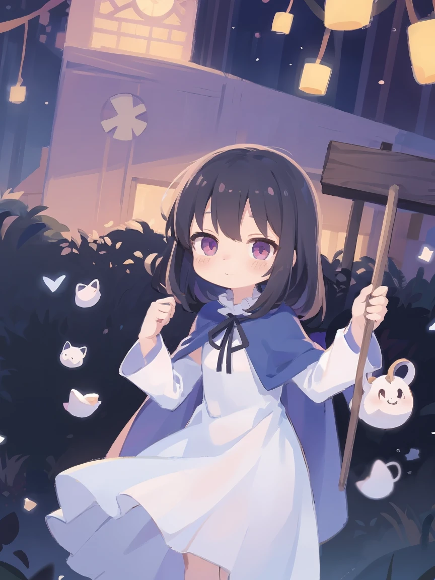 a cartoon image of a girl in a blue cape and white dress, an anime drawing by Jin Homura, pixiv, mingei, anime moe artstyle, tsuaii, anime girl named lucy, mayuri shiina from steins gate, anime style like fate/stay night, black - haired mage, touhou character,