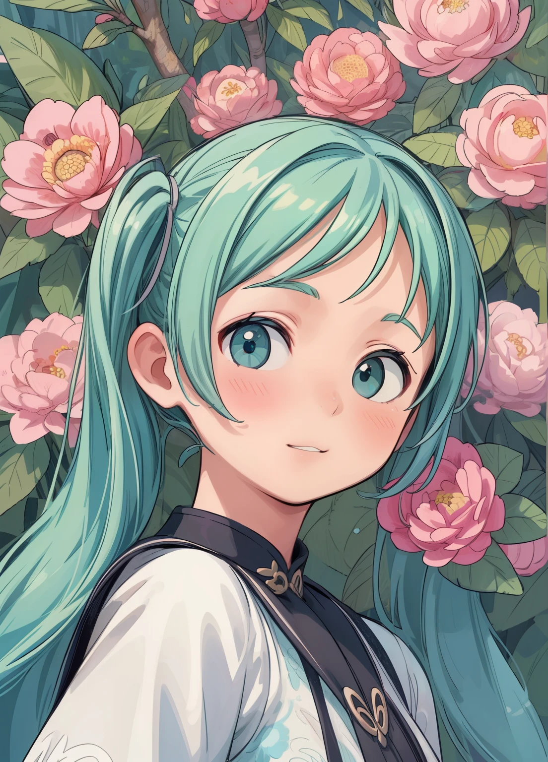 (masterpiece、Highest quality、Highest quality、Official Art、Beautiful and beautiful:1.2)、(One girl:1.3)Hatsune Miku、Twin tails,Beautiful breasts,Official Art, wallpaper, Very detailed, (((Very detailedな目と顔))), shut up., masterpiece, Highest quality, Realistic portraits, (ZenTangle, Mandala, Tangle, EnTangle), Complex clothing, Very detailed, Dynamic Angle, The most beautiful form of chaos, elegant, Brutalist Design, Vibrant colors, Romantic Chinese Flowers
