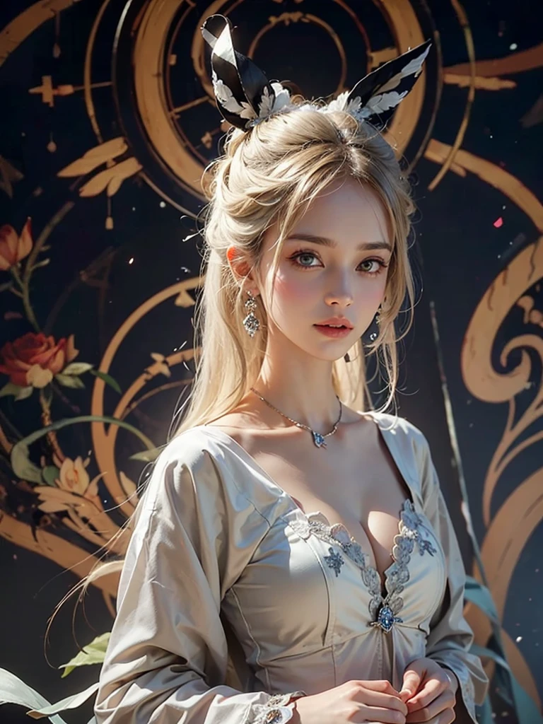 (enlargement:1.2), split, masterpiece, best quality, almost perfect, (It's a perfect face:1.1), (high detail:1.1), drama, (1 person), Pale complexion, (Long, pure white hair:1.4), white snow, Otto Sepalainen, alone, long white hair, white luxury suit, Cover the navel, snob, albinism, Luminous Studio graphics engine, pout, evil magician, volumetric lighting, delicate eyes, (8k wallpaper masterpiece), very detailed, intricate details, pixel perfect, rosette, fashion, side, looking at the audience, balenciaga style