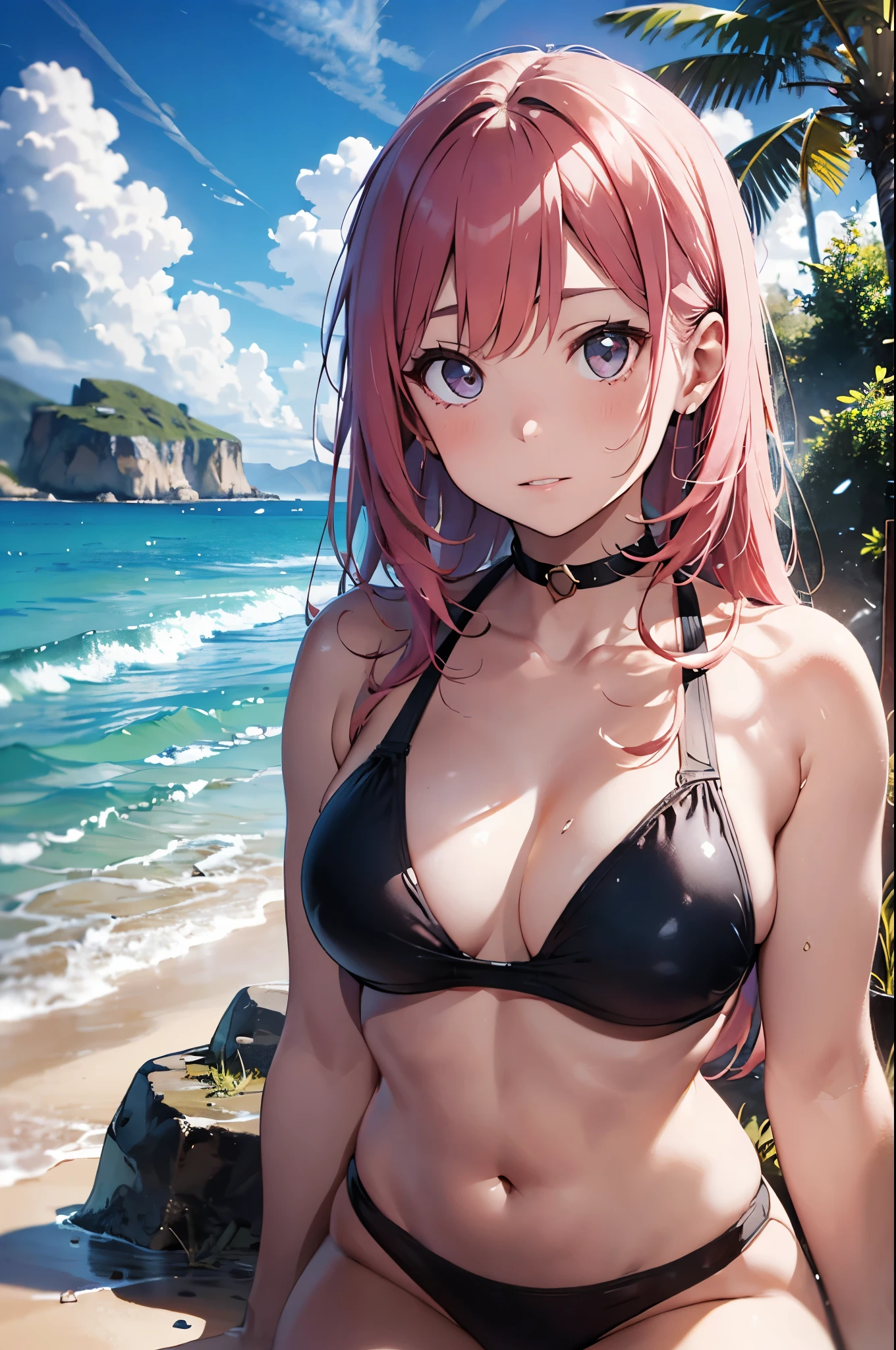 High resolution,White swimsuit、Pink Hair、
One beautiful young woman,
(Soft saturation:1.3), (Fair skin:1.2),
(ultra-Detailed Background, Detailed Background), Bokeh,
break&#39;Portrait of a smiling girl.,
When viewed from the front, The composition is symmetrical,
Looking straight at you with serious eyes,
break Swimwear, White Bikini, Medium Chest, 
Outdoor, Sea surface, null, sunlight,Summer beach, Sandy Beach,
Strong light, Front lighting, 
(Teen:1.3), (Cowboy Shot:1.2),
Front brake angle,
View your viewers,
Dynamic pose,
sitting on the beach

Seaweed、Seaweed、Seaweed、Seaweed、Seaweed、Seaweed、Seaweed、