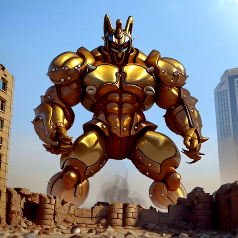 (Solo. masterpiece. official art. 8k. best quality. detailed full body. full body.)
(situation 1 : dominating Shiny_Mega_Lucario. focus GIANT mechanical Muscular Shiny_Mega_Lucario is trampling the CITY. macro. stomp. Low-angle perspective. emphasizing the immense size. The perspective is from below, emphasizing the sheer majesty and power of the Giant. giant art. He is much bigger than a skyscraper. Giga Giants. micro soccer field. looking down.)

(situation 2 :smoke and flames rising from the destruction in the city)
(Additional details 1: wearing a full-face helmet. golden armor. high-tech bio-mecha armor. real texture material. Armored_Flazzard).

(Additional details 2: (Detailed head. Detailed Body. Detailed abs. gigantic muscles. HYPER MUSCLES. Gigachad Muscular. big muscle. pecs. triceps. traps. unusually developed muscular body. body full of huge muscles. showing off muscles. pectorales enormes. Exaggeratedly huge muscles. huge muscles. long legs.).

(Additional details 3: nj5furry, Spread wings. It has wings. golden have big wings. The claws are sharp. Sharp teeth.). 