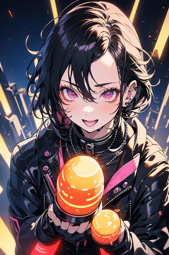 Highest quality, masterpiece, Ultra-high resolution,A man and a woman standing on top of a building overlooking the city at night,Neon Town, cyber punk vibe, cyber punk art style, cyber punk vibes, digital cyber punk - anime art, cyber punk themed art, cyber punk anime art, digital cyber punk anime art, in cyber punk style, cyber punk artstyle, has cyber punk style, anime cyber punk art, in cyber punk city, cyber punk art, cyber punk))), cyber punk style, style of cyber punk