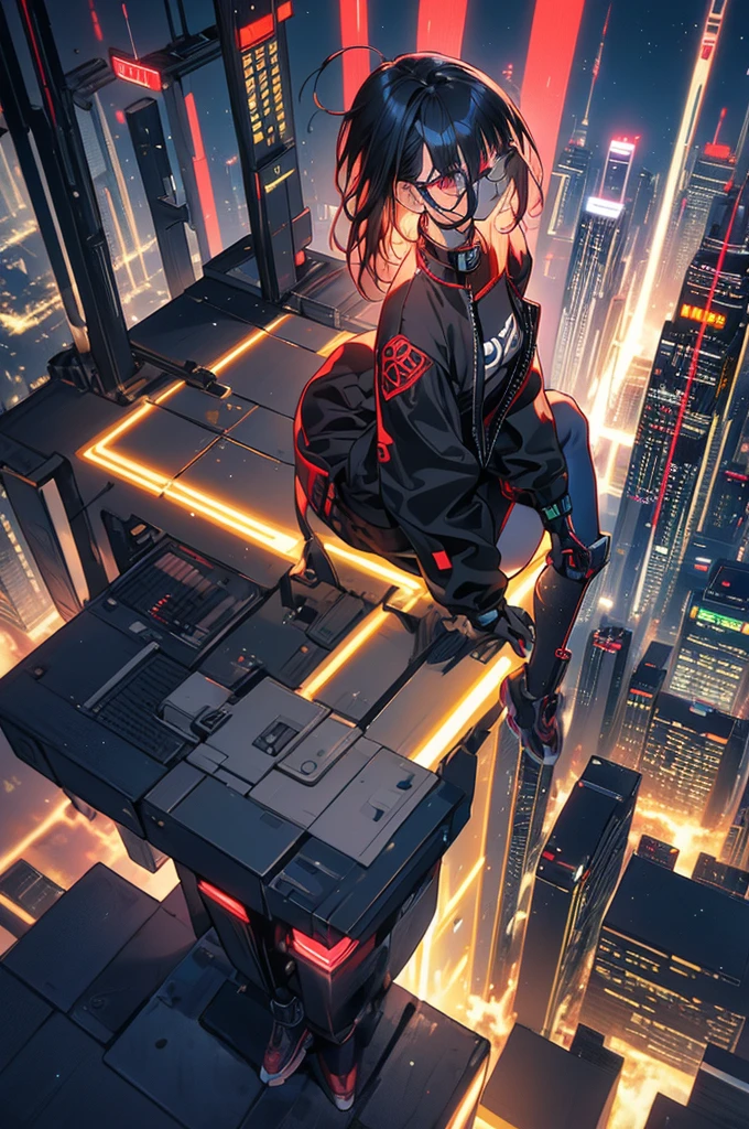 Highest quality, masterpiece, Ultra-high resolution,A man and a woman standing on top of a building overlooking the city at night,Neon Town, cyber punk vibe, cyber punk art style, cyber punk vibes, digital cyber punk - anime art, cyber punk themed art, cyber punk anime art, digital cyber punk anime art, in cyber punk style, cyber punk artstyle, has cyber punk style, anime cyber punk art, in cyber punk city, cyber punk art, cyber punk))), cyber punk style, style of cyber punk
