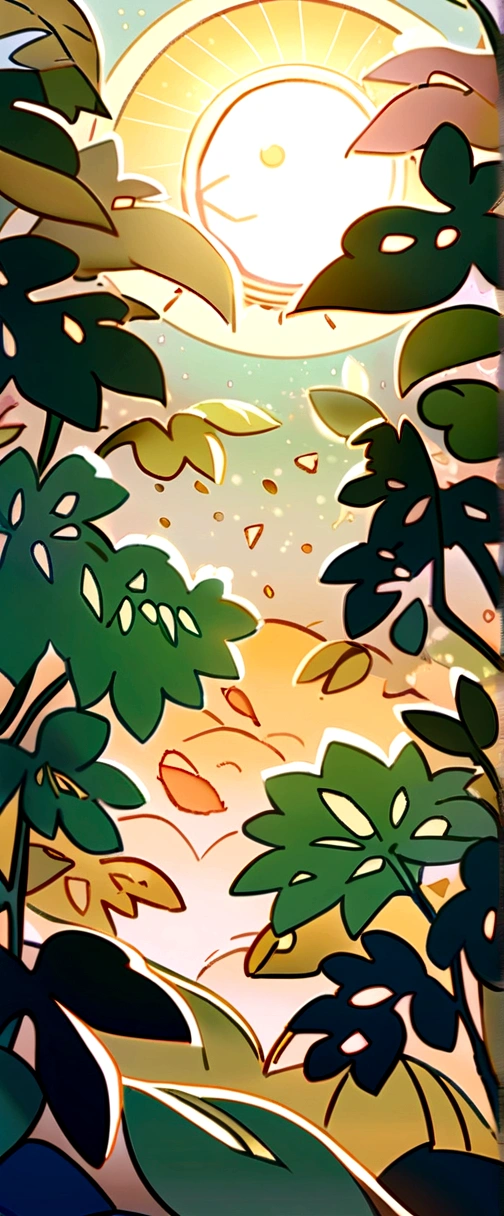 "White background, funny paper cut style, mother Nature, soft lighting, abundant foliage." Bright glow with stars and moon effect