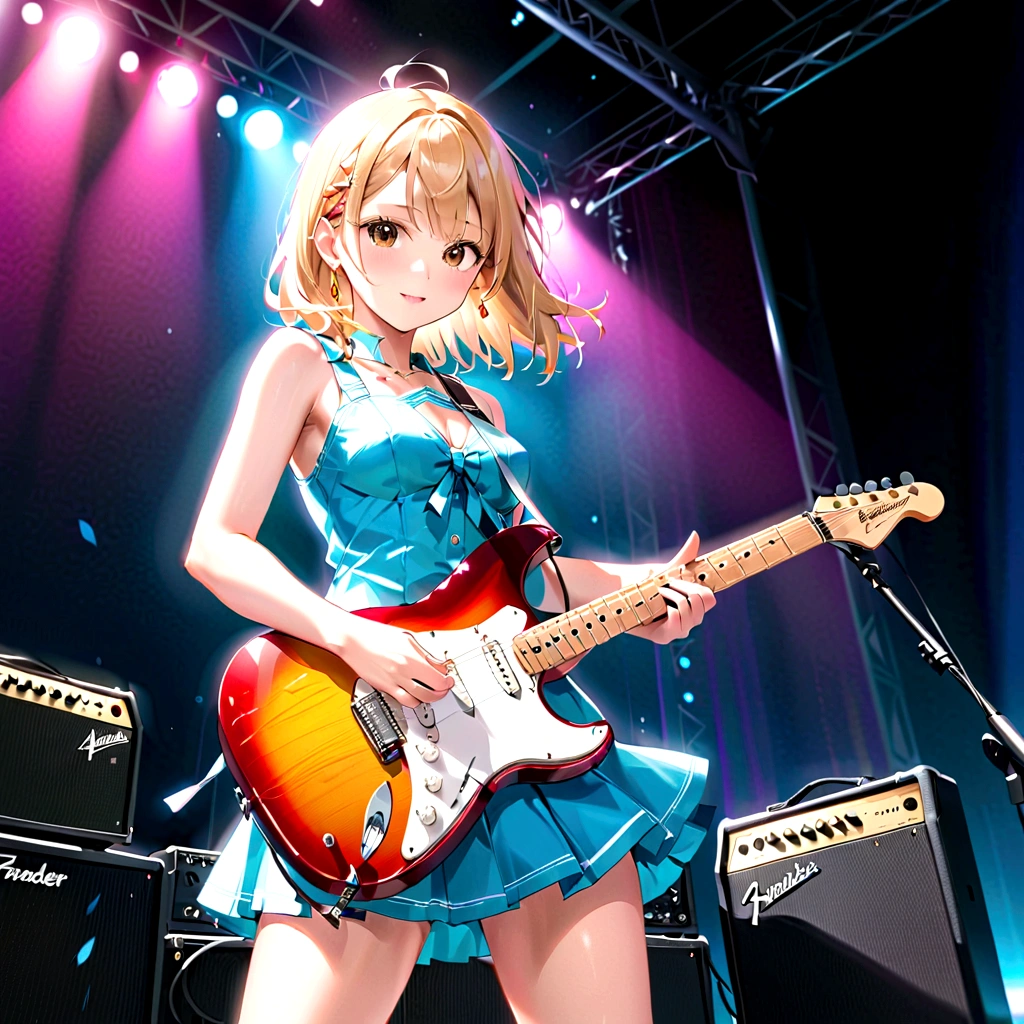Kyoto Animation、6 strings、There are six pegs、high school girl、Electric guitar、Fender Stratocaster、Big Stage、front