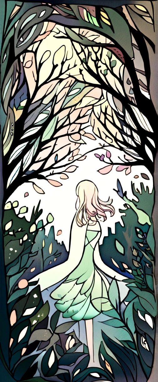 "White background, funny paper cut style, mother Nature, soft lighting, abundant foliage." Bright glow with stars and moon effect