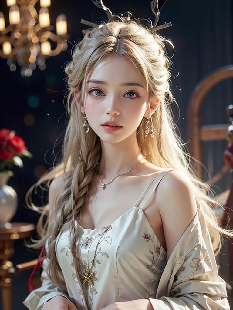 enlargement, split, masterpiece, best quality, almost perfect, (It's a perfect face:1.1), (high detail:1.1), drama, (1 person), Pale complexion, (Long, pure white hair:1.4), white snow, Otto Sepalainen, alone, long white hair, white luxury suit, Cover the navel, snob, albinism, Luminous Studio graphics engine, pout, evil magician, volumetric lighting, delicate eyes, (8k wallpaper masterpiece), very detailed, intricate details, pixel perfect, rosette, fashion, side, looking at the audience, balenciaga style