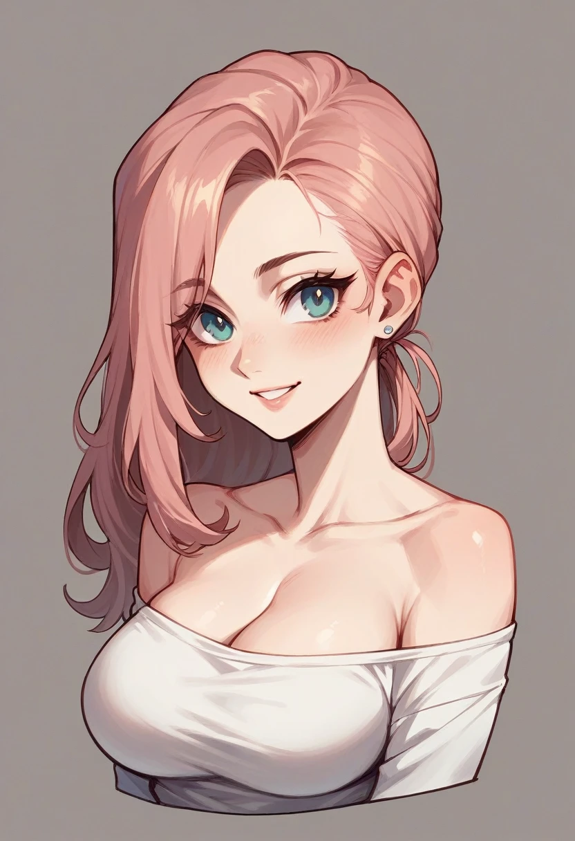 Girl with big breasts cute smile,model hairstyle,