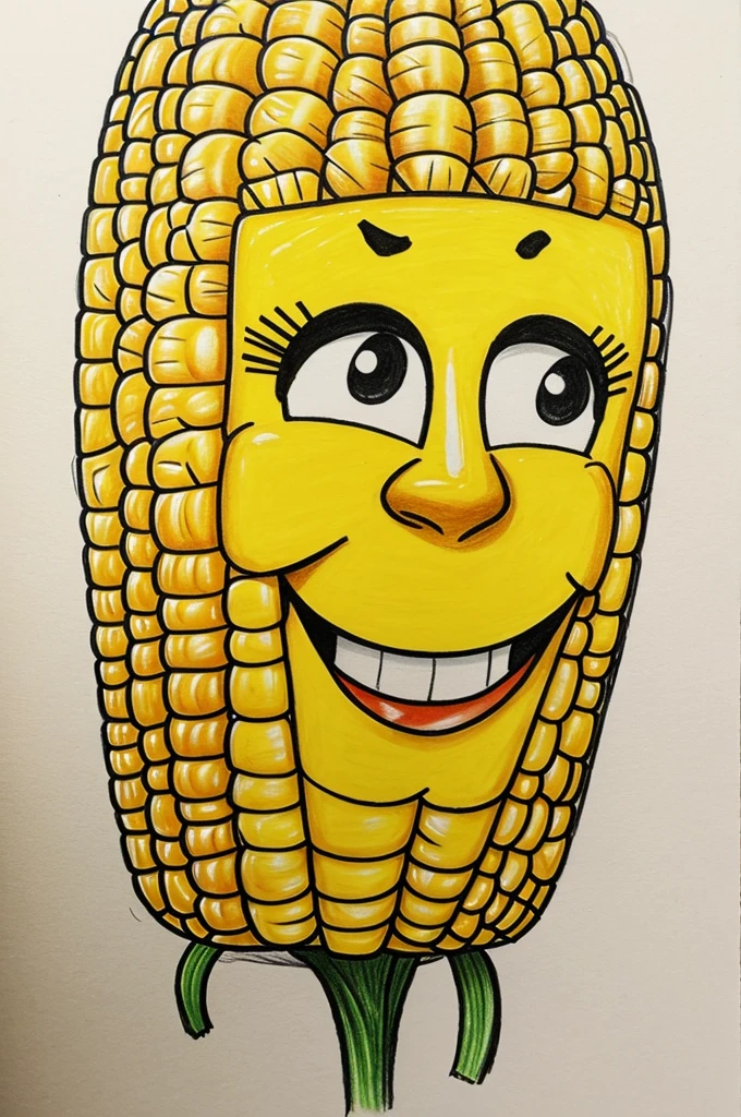 Drawing of corn with a funny face