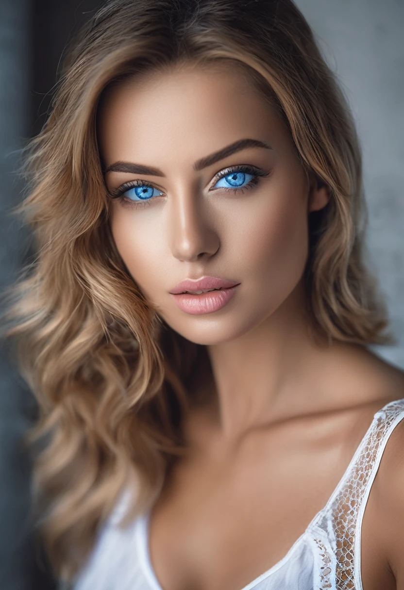 Arafed woman with blue eyes., foto de una beautiful woman, soft portrait 8k, beautiful face portrait, portrait of a beautiful model, Attractive woman, stunning portrait, beautiful attractive face, beautiful woman, beautiful model, magnificent portrait, beautiful model femenina, beautiful young woman, Beautiful female portrait, attractive girl, lingerie, sexy