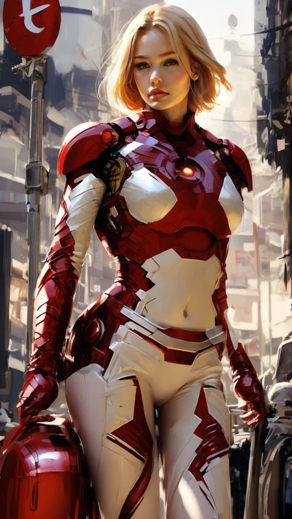 Iron Man Design、Simple design、18-year-old、Blonde short hair、woman、womanのシルエット、Large Breasts、