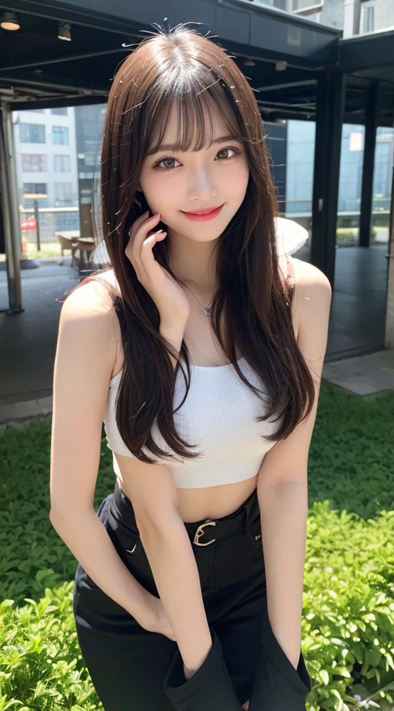 Tabletop, Highest quality, shape, Very detailed, finely, High resolution, 8k wallpaper, 完璧なダイナミックな構shape, Beautiful and exquisite,ランダムなcute髪,,Natural color lip, Bold sexy pose,smile、20-year-old girl、cute、Looking into the camera,Always blur the background,Perfect and beautiful face,Slim face and figure,Big eyes、Putting on gal makeup,Small face,Shooting from below、smile,Blurred Background,Elegant feminine face、Cyberpunk Fashion、smile、Change pose randomly、Randomly change the shooting angle and position、Flower Field、Cyberpunk Fashion,