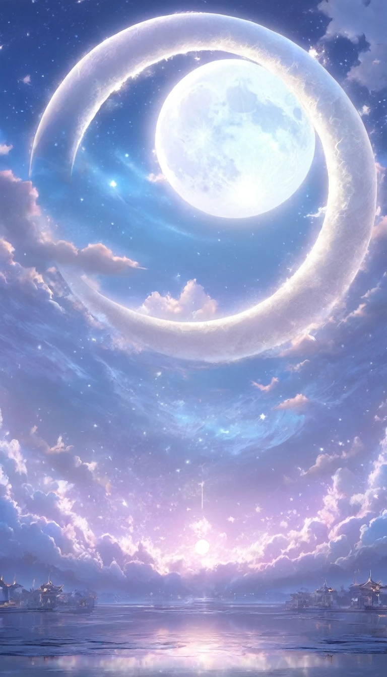 Glowing Crescent Masterpiece,tmasterpiece,quality,Best quality at best,current,glowing crescent moon,calm evening,unified,8K