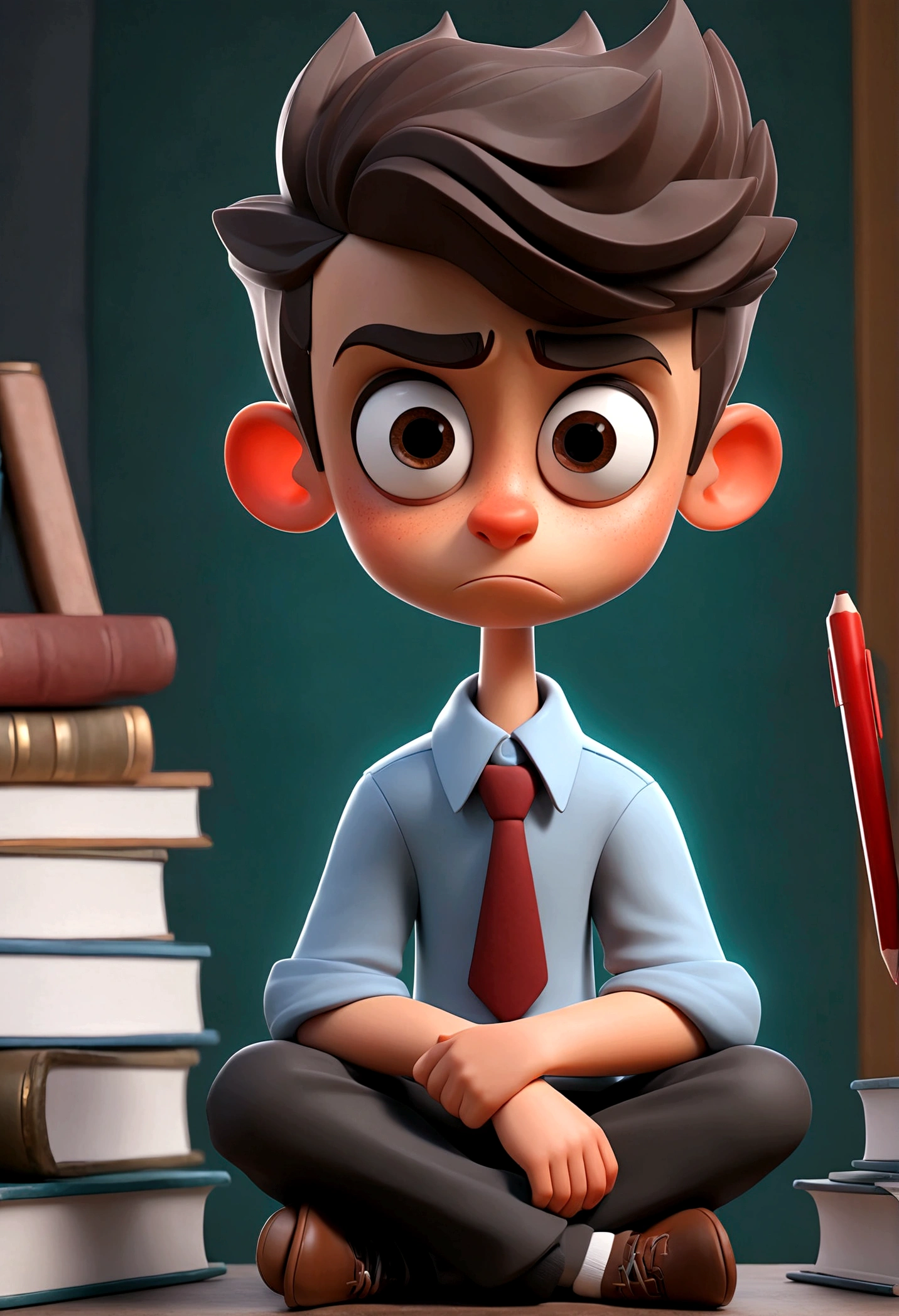 Create a boy he is student and starting with struggling days and after some times he is successful man and achieve his goals create a 3d cartoon 