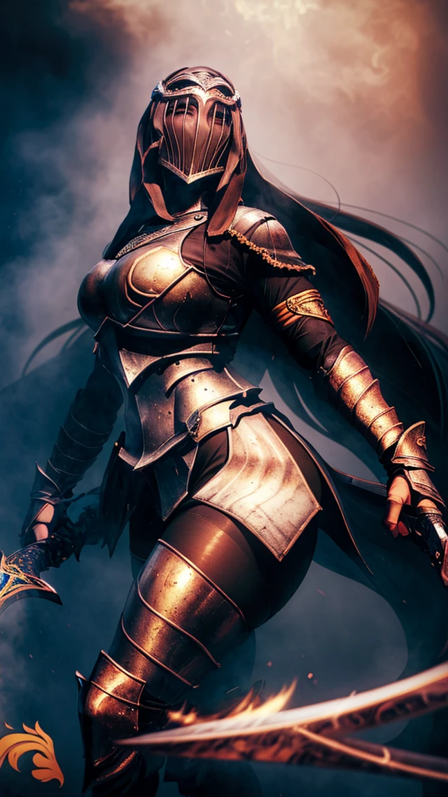  1 girl, alone, 8K, Highest quality, artwork, Ultra-high resolution, Realist, Cinematic, Full body viewer,  talk, knight, Twin Swords, pantyhose,  hair ornaments, big , Thick thighs, The ultimate beautiful lady knight, Sexy lady knight, name