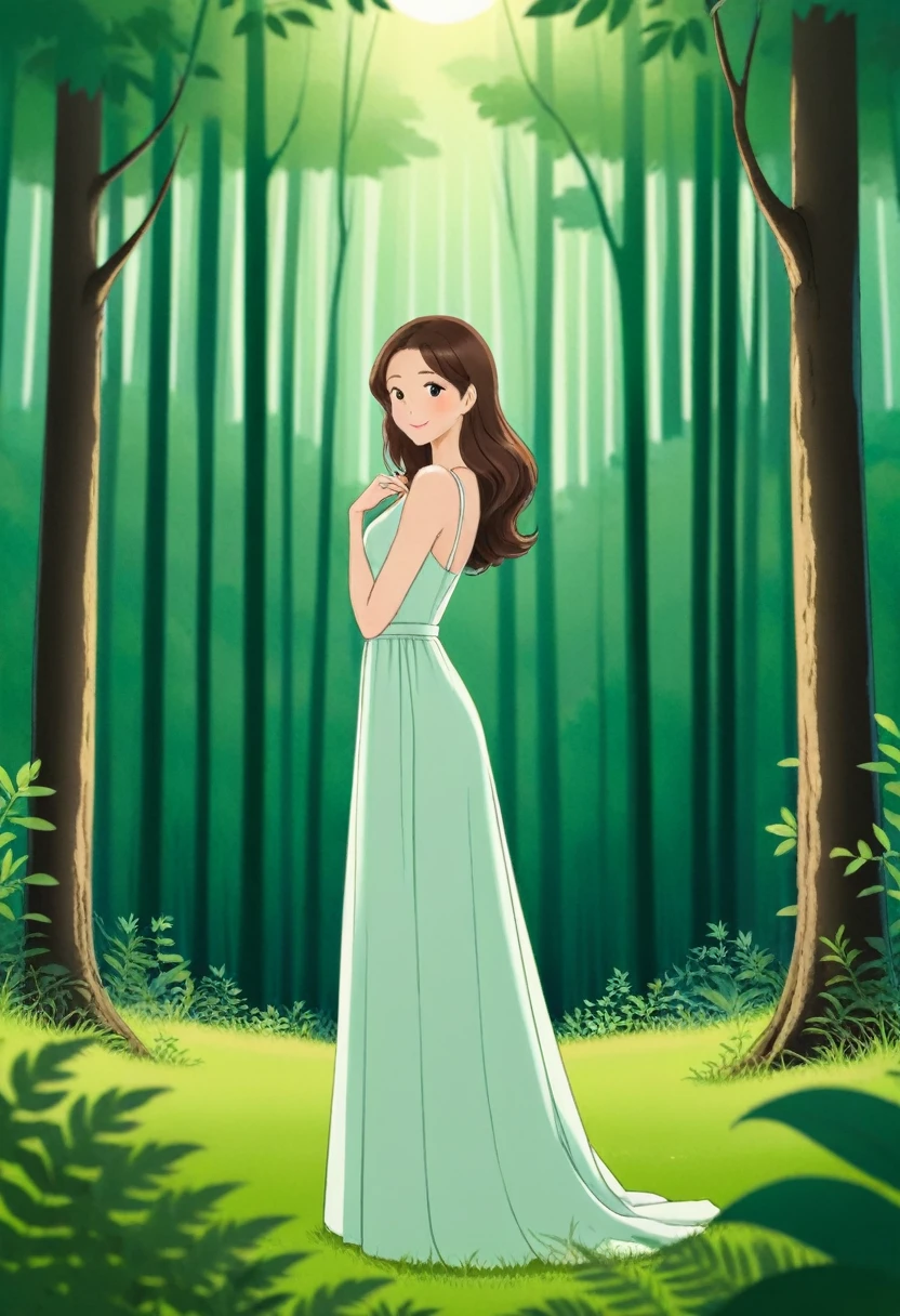 woman、The background is a forest