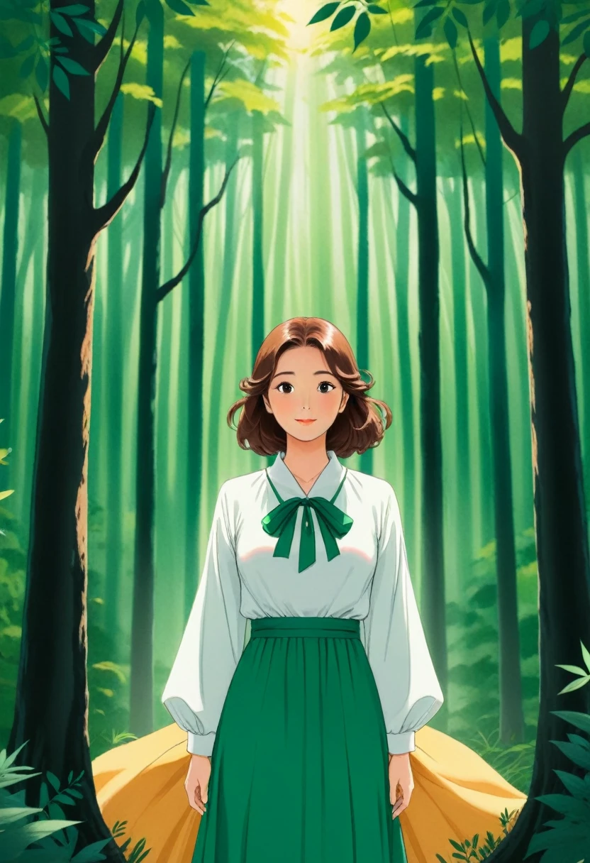 woman、The background is a forest