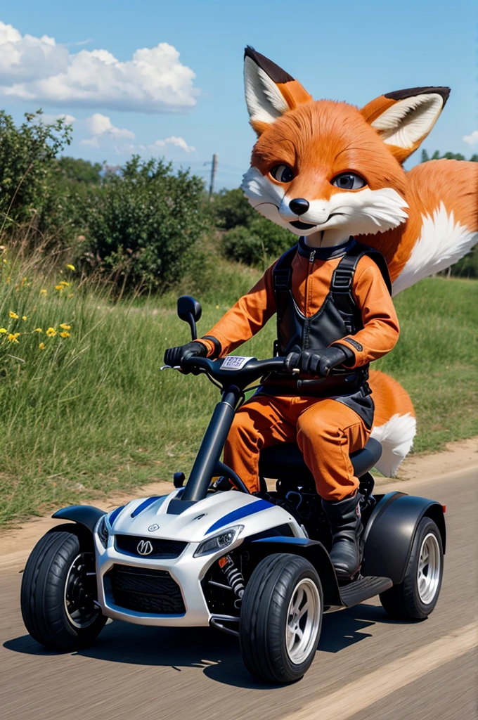 A fox riding a kart as pfp cartoonic