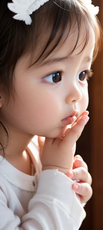 Close-up of an angelic baby praying